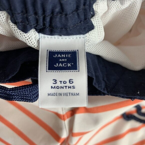 Janie & Jack Swim Trunks White Orange Stripe Anchor Nautical Boys 3-6 Months - Picture 2 of 13